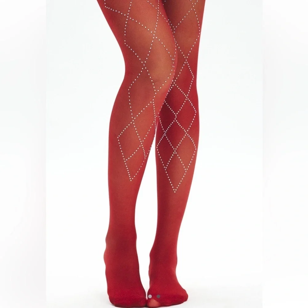 NWT Urban Outfitters Geo Sparkle Red Tights